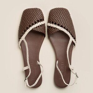NWOB Hereu Rondaia Woven Brown Leather Asymmetrical Sandals EU 37 US 7